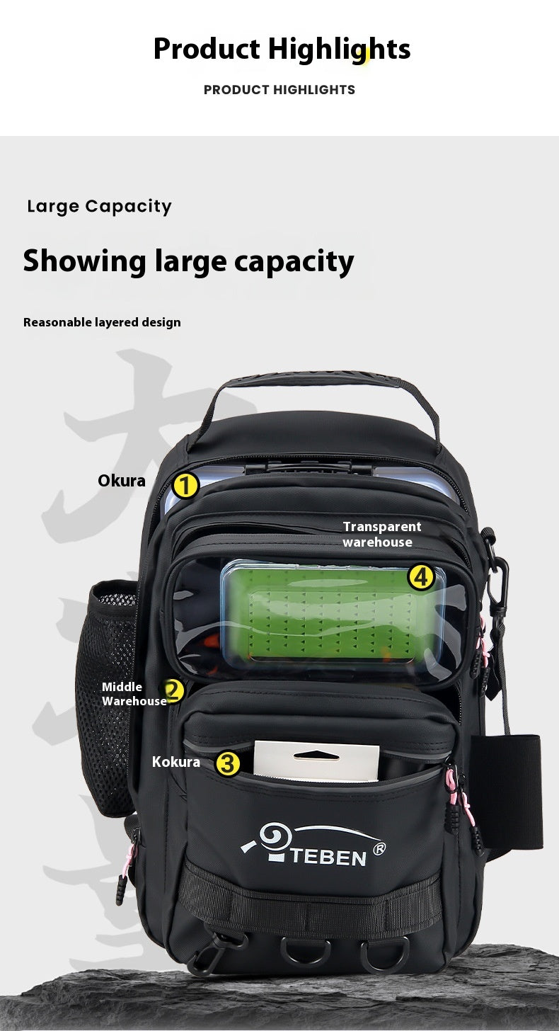 Multifunctional Lure Backpack Waterproof Outdoor Bag Rod Insert Fishing Bag Large Capacity Chest Bag Single Shoulder Bag