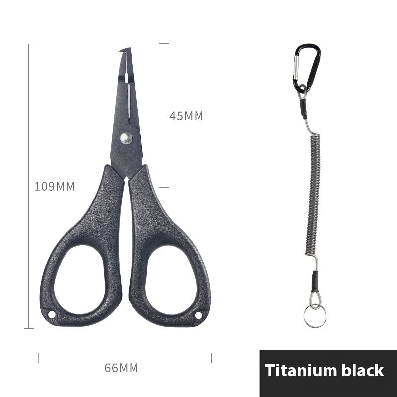 Titanium Coated Multi-Function Lure Fishing Scissors Wholesale Cutting Line PE Line Loop Opening Hook Tying Pliers with Safety Rope