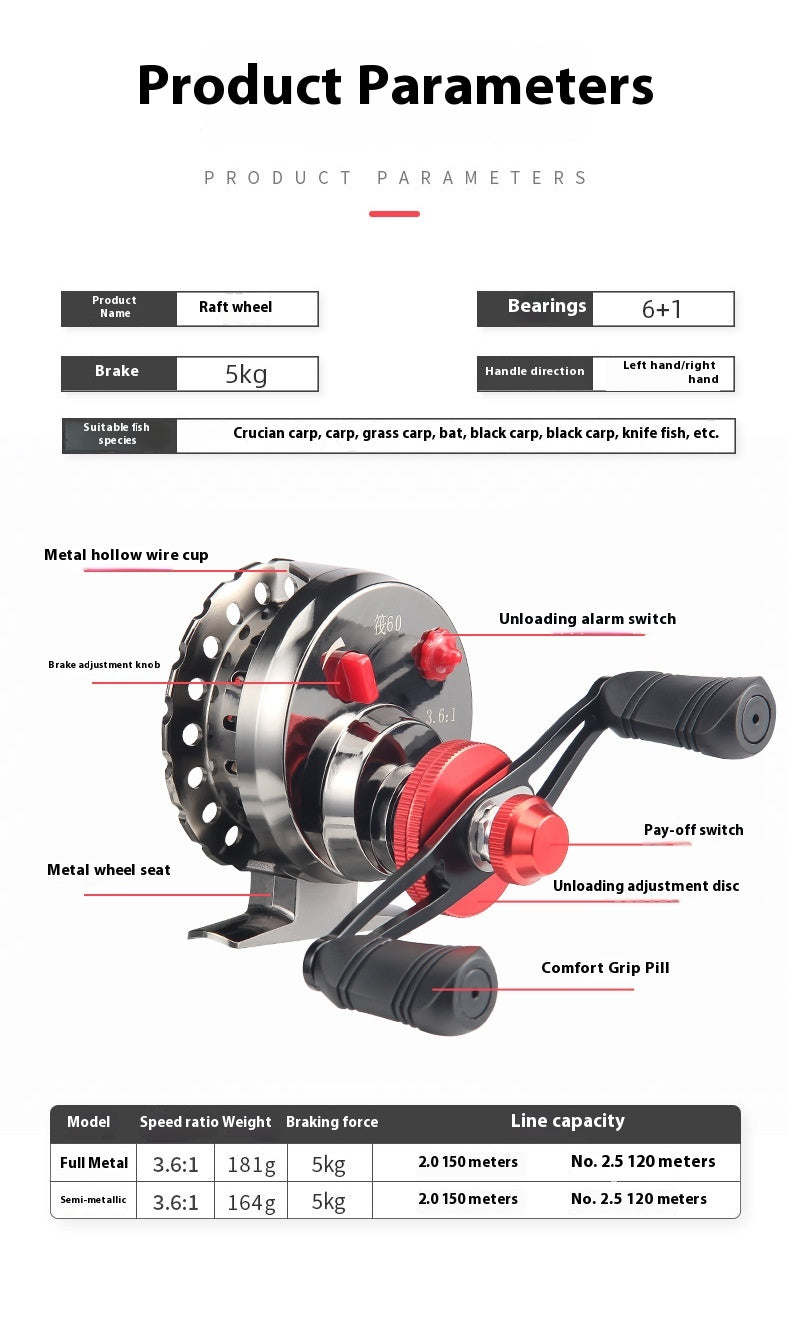 Full Metal Raft Fishing Reel One-Click Slow Descent Raft Reel Micro Lead Ice Fishing Reel Gap-Free Fishing Reel Wholesale Front Cast Reel
