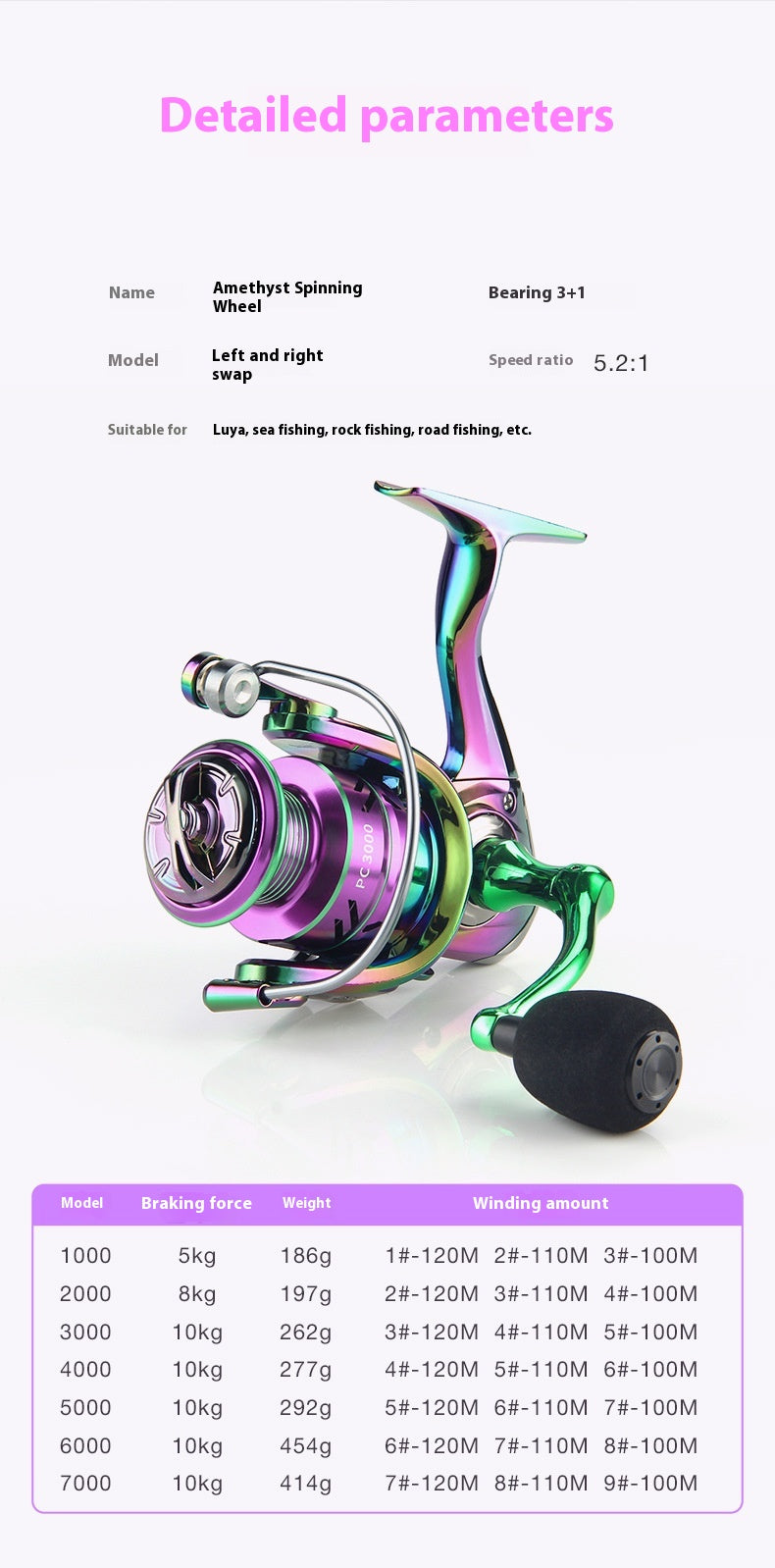 Electroplated Colorful Spinning Wheel Wholesale Gap-Free Fishing Reel 3+1 Bearing Fishing Line Reel Metal Line Cup Long Casting Reel