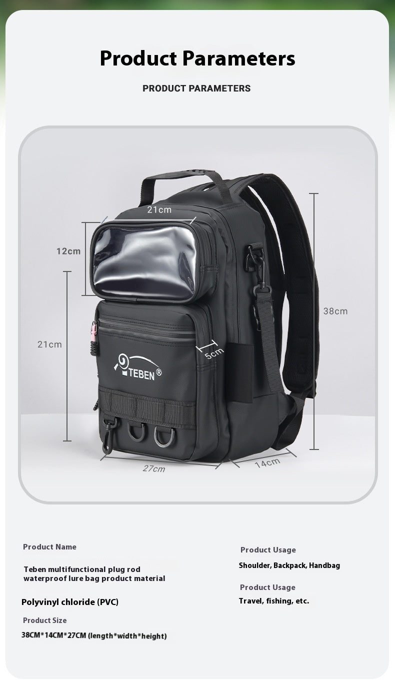 Multifunctional Lure Backpack Waterproof Outdoor Bag Rod Insert Fishing Bag Large Capacity Chest Bag Single Shoulder Bag