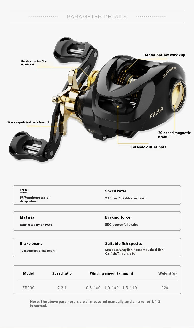 Electroplated Universal Water Drop Reel Lure Casting Fishing Reel with Drag Alarm 7.2:1 Metal Fishing Reel