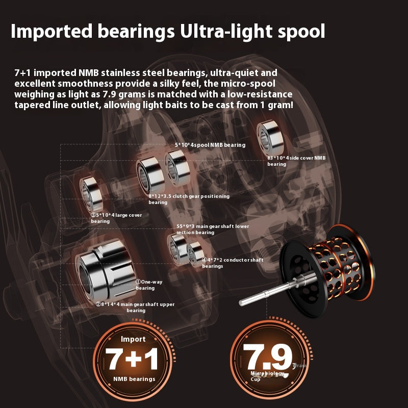 Long Casting Lure Baitcasting Reel Wholesale 7+1 Bearing 7.2:1 Gear Ratio Fishing Reel Micro Fishing Reel Sea Rod Reel