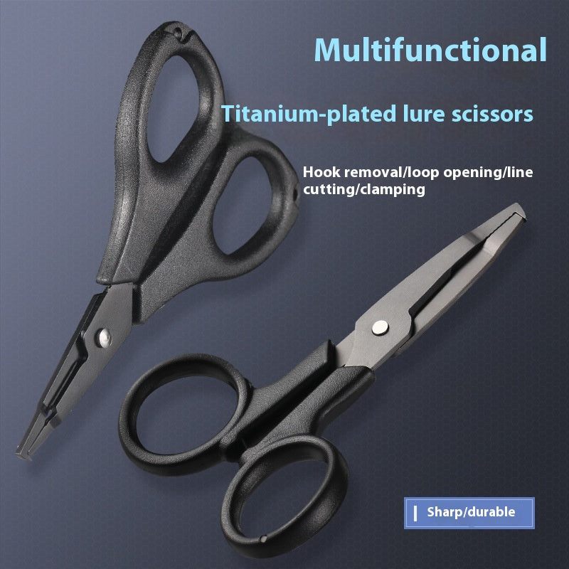 Titanium Coated Multi-Function Lure Fishing Scissors Wholesale Cutting Line PE Line Loop Opening Hook Tying Pliers with Safety Rope
