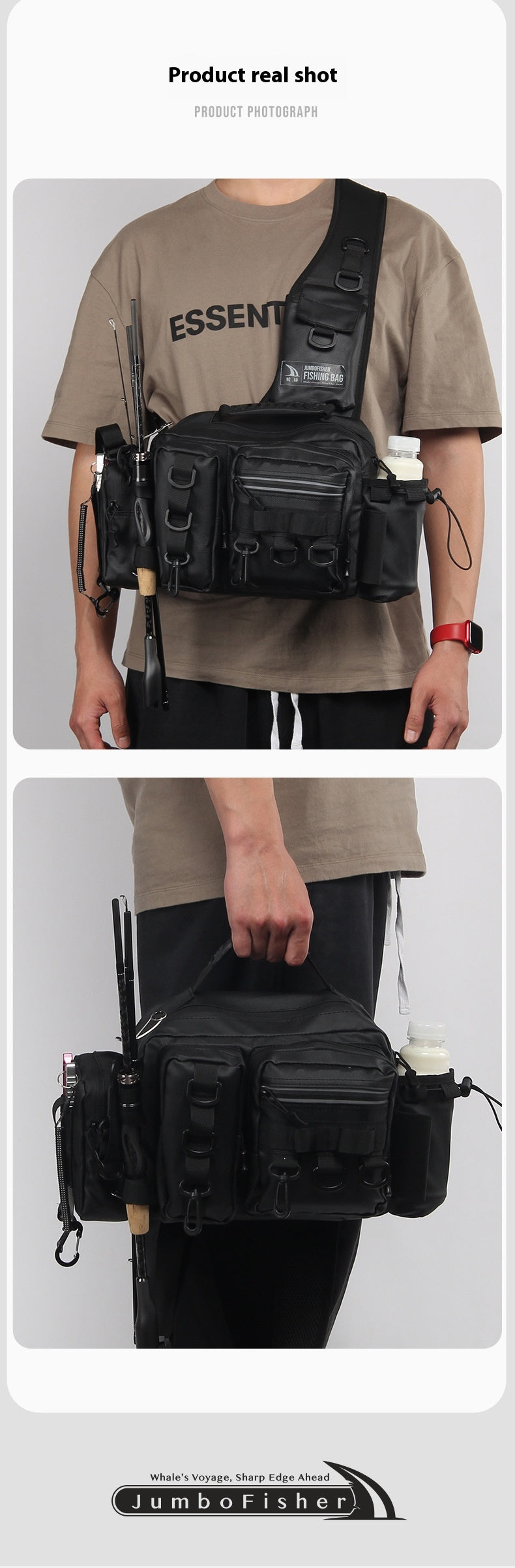 Waterproof Large Capacity Lure Bag Multi-Functional Rod Insert Backpack Outdoor Fishing Bag Single Shoulder Crossbody Bag