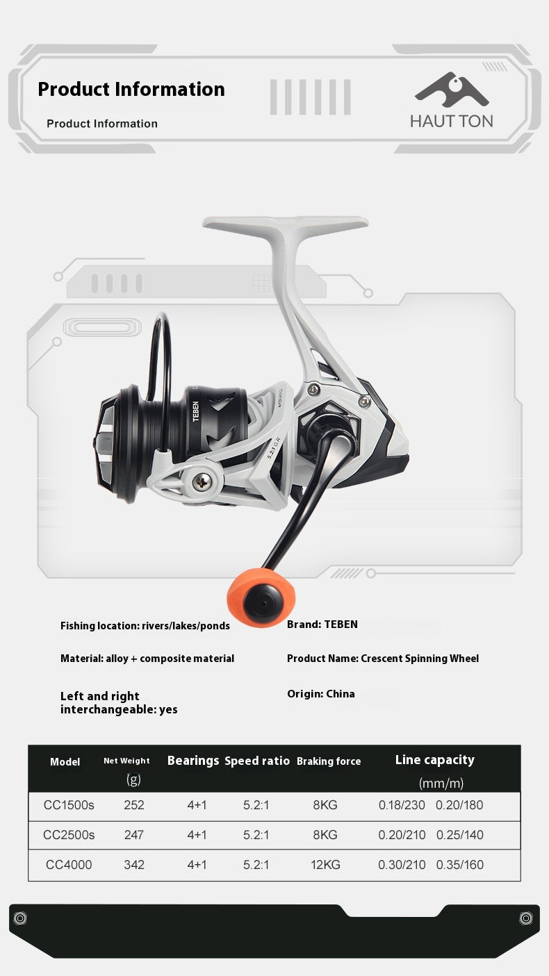 Seamless Lure Spinning Reel 4+1 Long Casting Reel 5.2:1 Universal Sea Fishing Reel Sea Rod Reel CC