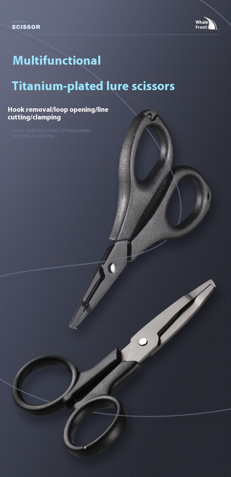 Titanium Coated Multi-Function Lure Fishing Scissors Wholesale Cutting Line PE Line Loop Opening Hook Tying Pliers with Safety Rope