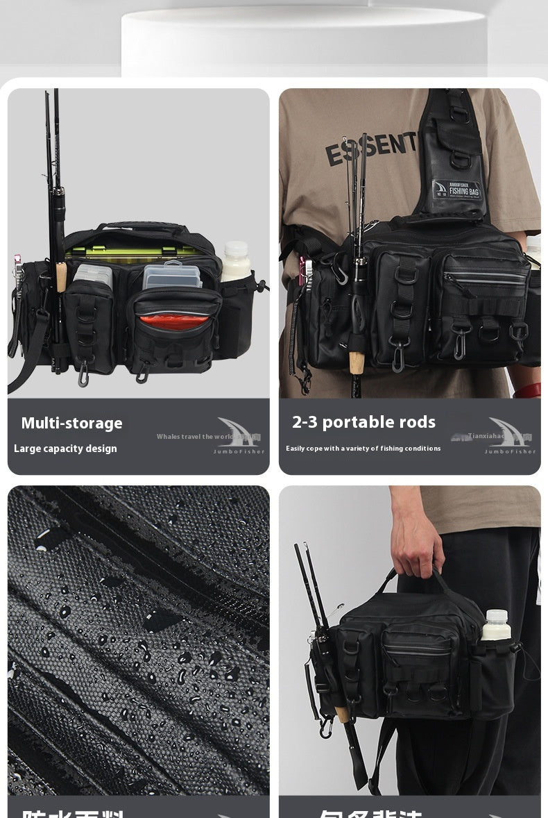 Waterproof Large Capacity Lure Bag Multi-Functional Rod Insert Backpack Outdoor Fishing Bag Single Shoulder Crossbody Bag