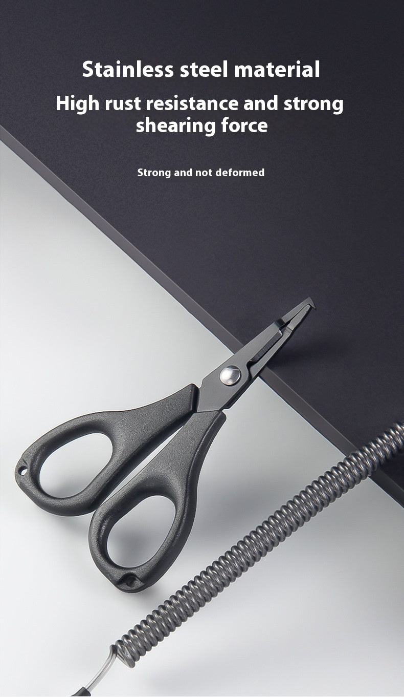 Titanium Coated Multi-Function Lure Fishing Scissors Wholesale Cutting Line PE Line Loop Opening Hook Tying Pliers with Safety Rope