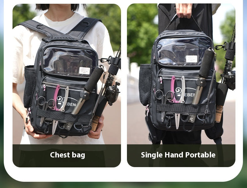 Multifunctional Lure Backpack Waterproof Outdoor Bag Rod Insert Fishing Bag Large Capacity Chest Bag Single Shoulder Bag