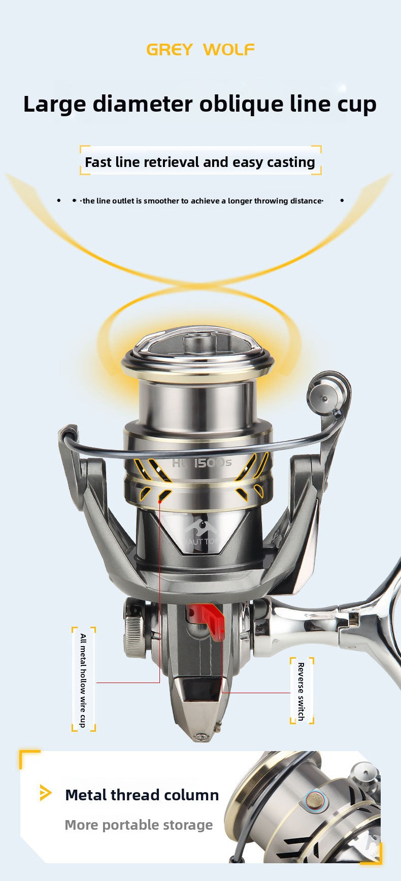 Micro Lure Spinning Reel Wholesale Fishing Reel Floating Reel Lure Reel Metal Line Cup Long Casting Reel Gray Wolf