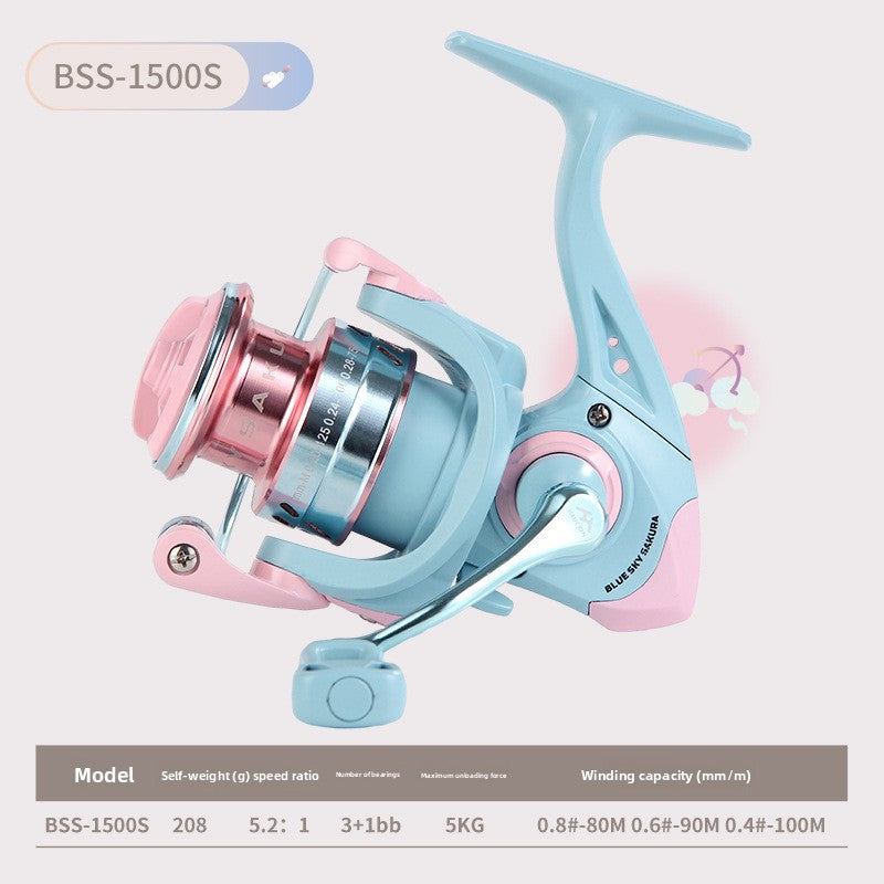 Macaron Spinning Wheel Micro Fishing Reel Wholesale Shallow Line Cup 1500S Fishing Reel Gapless Lure Reel 5.2:1