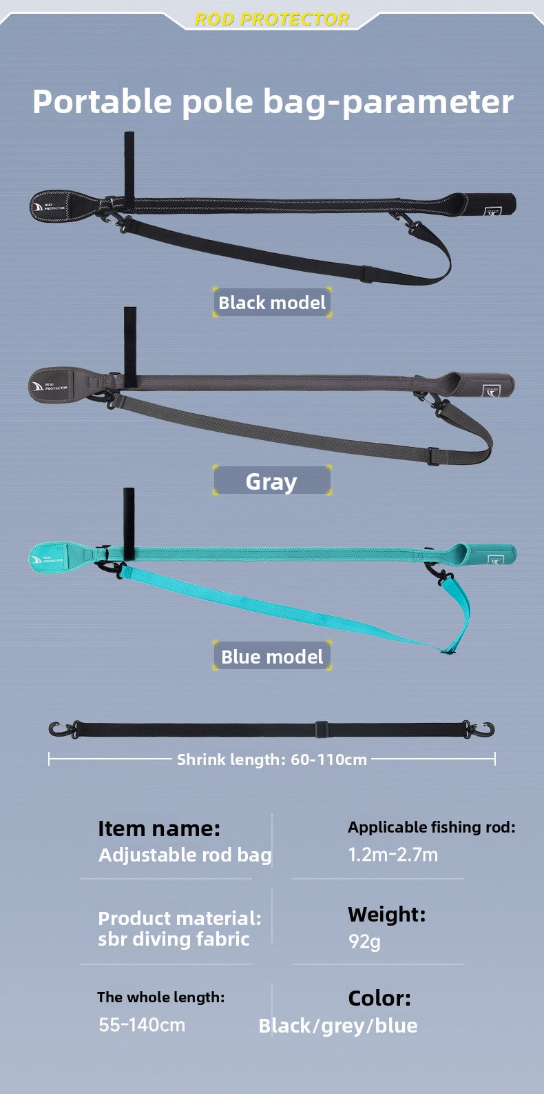 Lure Rod Bag Universal Rod Holder Bag Adjustable Length Width with Velcro Spinning Wheel Bag