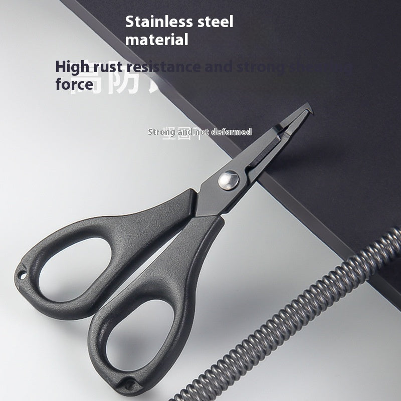 Titanium Coated Multi-Function Lure Fishing Scissors Wholesale Cutting Line PE Line Loop Opening Hook Tying Pliers with Safety Rope