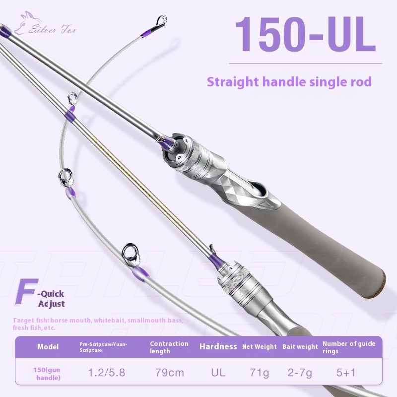 Carbon Fiber Micro Lure Rod Wholesale 1.68m UL Hardness 69g Horse Mouth White Strip Fishing Rod L Adjustment Soft Wood Grip
