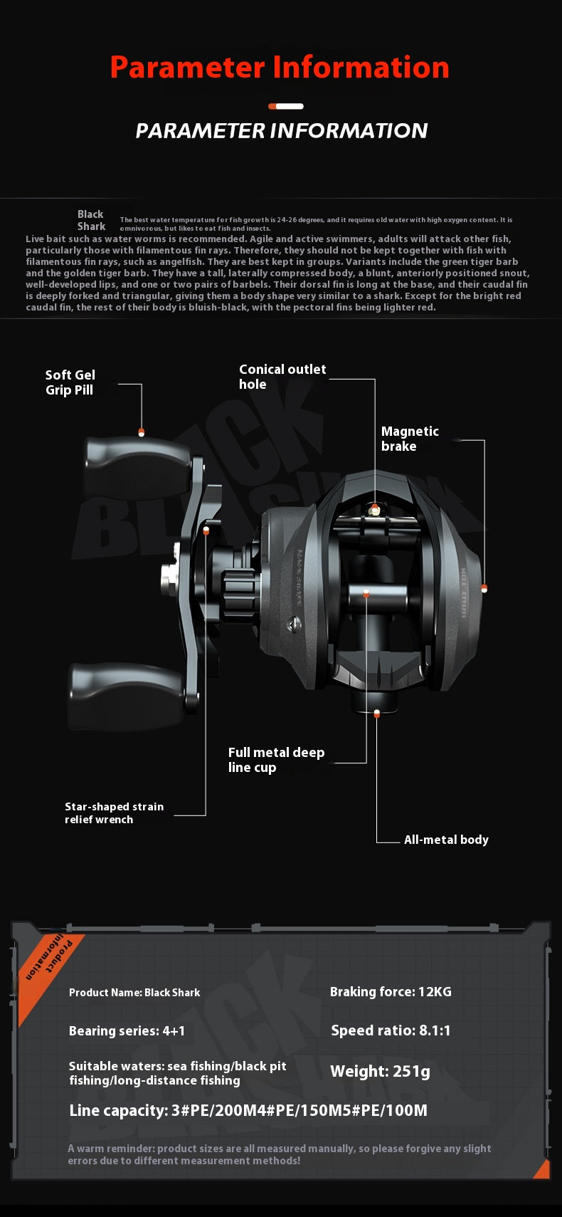 Waterproof Metal Baitcasting Reel with Drag Alarm 8.1:1 High Speed Ratio Black Fishing Reel Deep Line Cup Fishing Reel