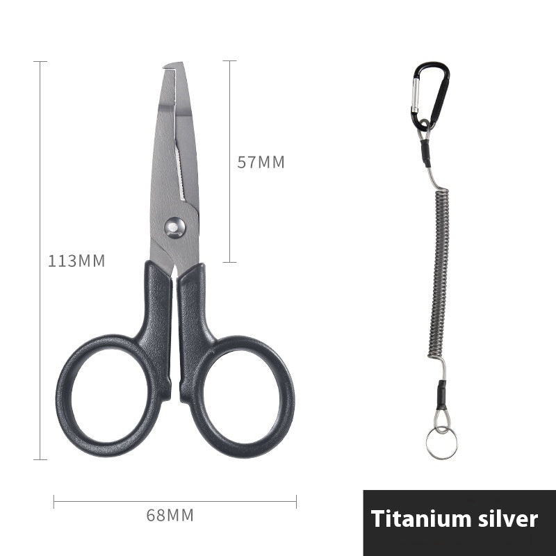 Titanium Coated Multi-Function Lure Fishing Scissors Wholesale Cutting Line PE Line Loop Opening Hook Tying Pliers with Safety Rope