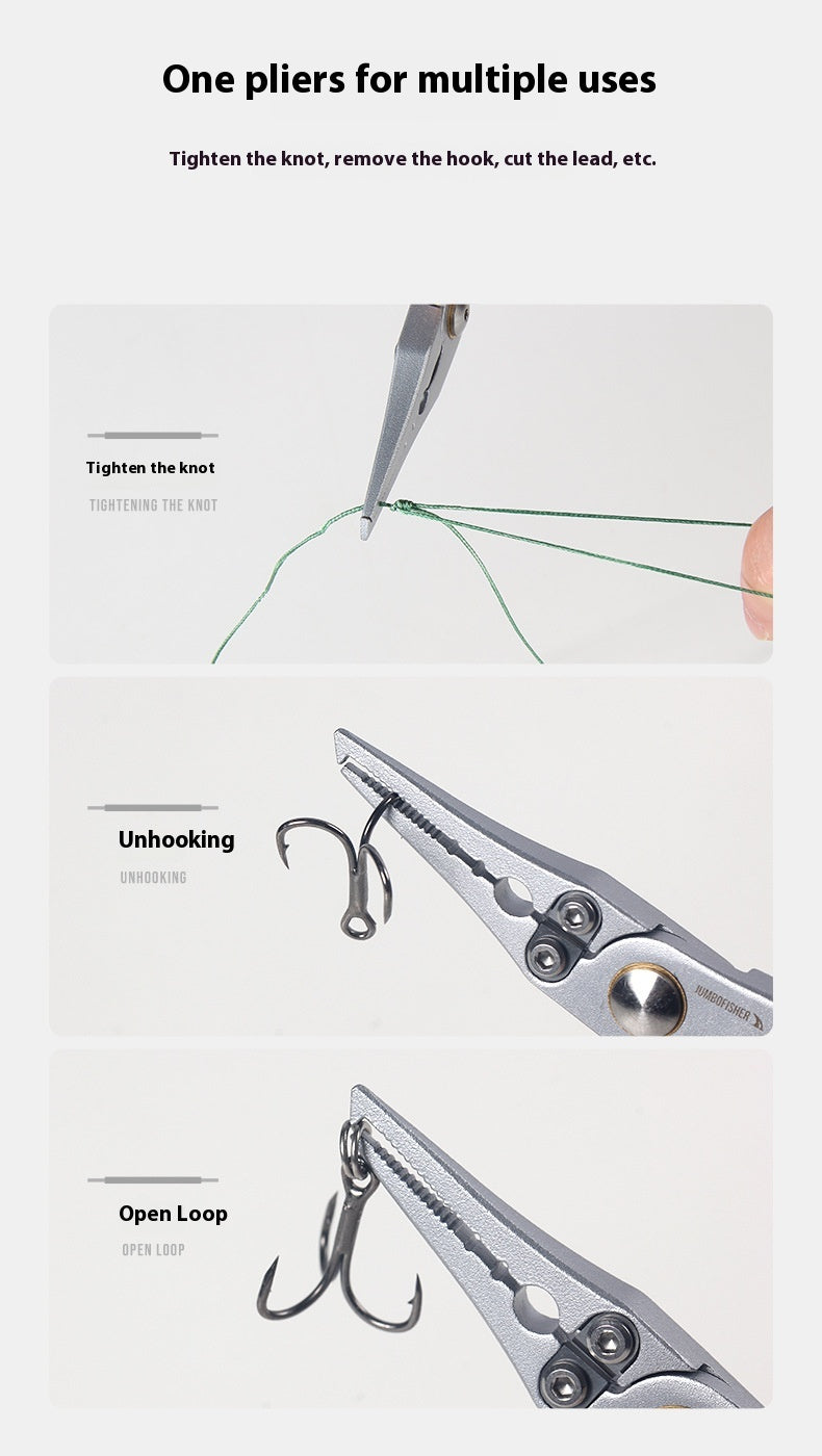 Multifunctional Micro Lure Pliers with Anti-Lost Rope, Rust-Resistant Aluminum Alloy Pliers for Hook Removal, Ring Opening, and Lead Pressing Lure Pliers