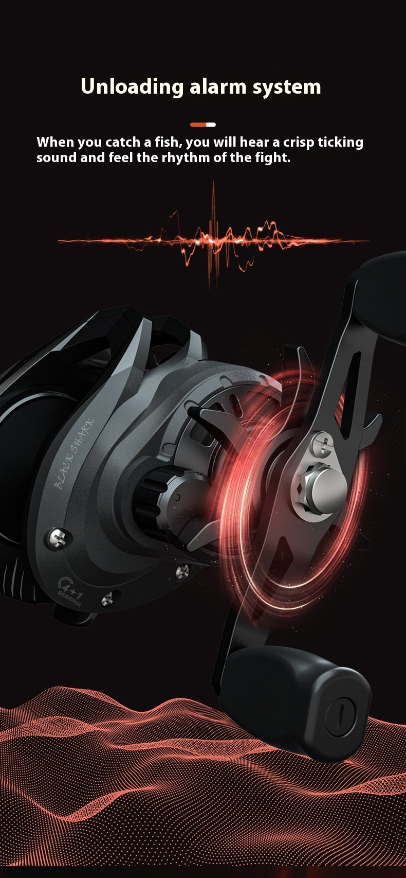 Waterproof Metal Baitcasting Reel with Drag Alarm 8.1:1 High Speed Ratio Black Fishing Reel Deep Line Cup Fishing Reel