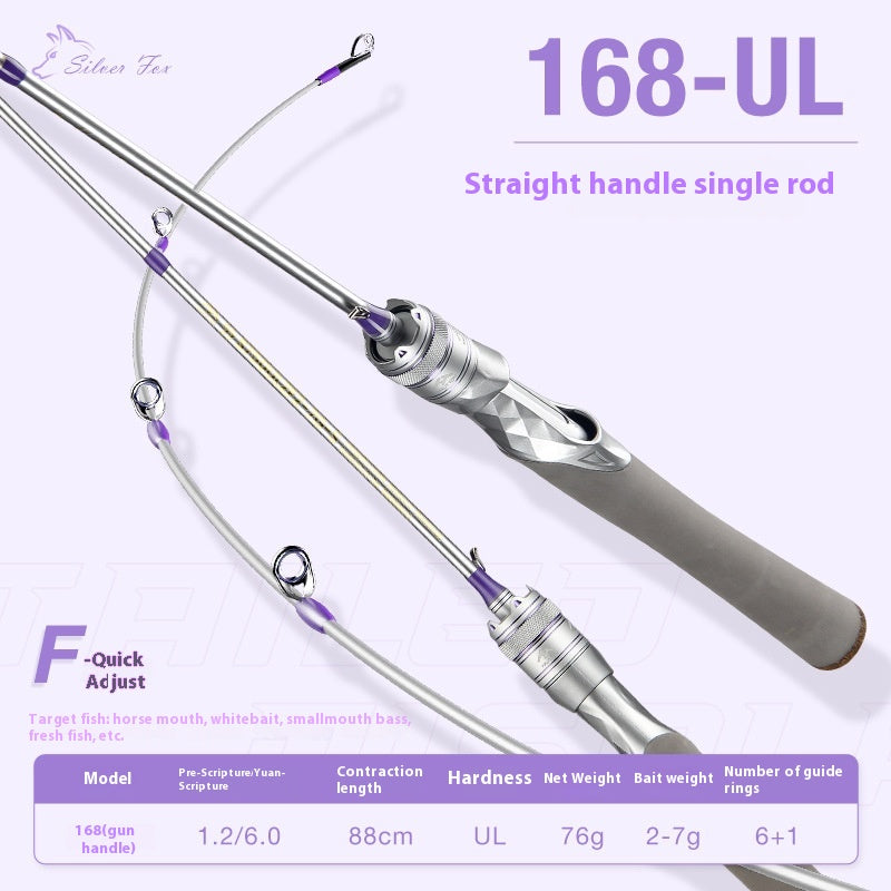 Carbon Fiber Micro Lure Rod Wholesale 1.68m UL Hardness 69g Horse Mouth White Strip Fishing Rod L Adjustment Soft Wood Grip