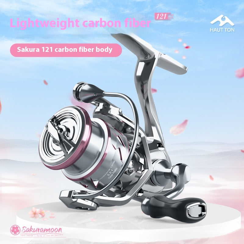 121g Carbon Micro Spinning Reel Sakura Moon Fishing Lure Reel 5.2:1 Gear Ratio Electroplated Fishing Reel