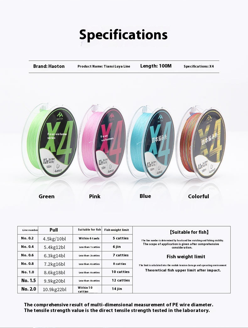 Lure Long Casting 4 Strands PE Line Micro Fishing Line 0.2 Line Dyneema Braided Fishing Line Main Fishing Line