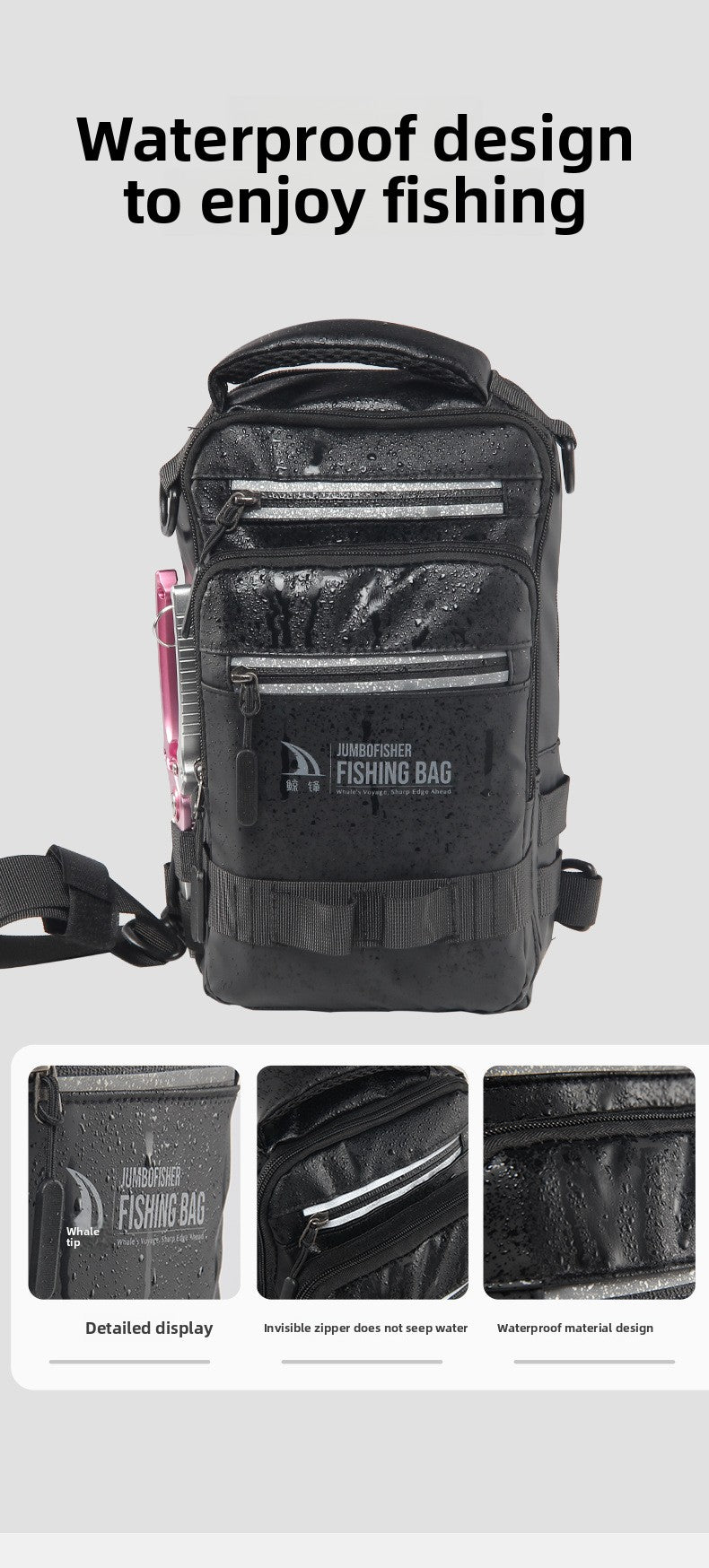 Multifunctional Waterproof Lure Backpack Single Shoulder Crossbody Lure Bag with Rod Insertion Wholesale Fishing Bag Bait Bag