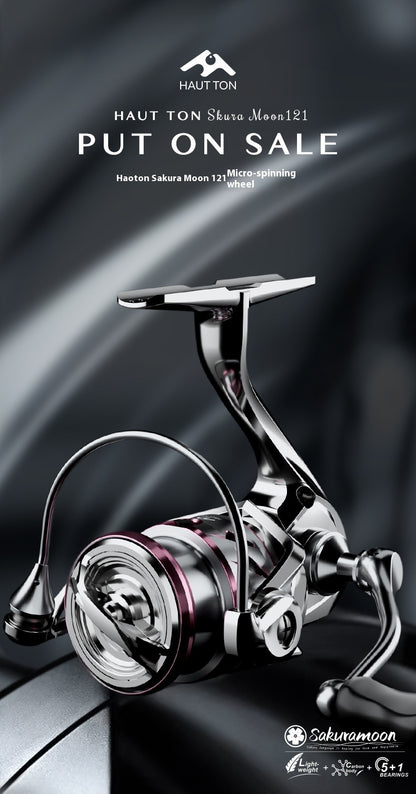 121g Carbon Micro Spinning Reel Sakura Moon Fishing Lure Reel 5.2:1 Gear Ratio Electroplated Fishing Reel