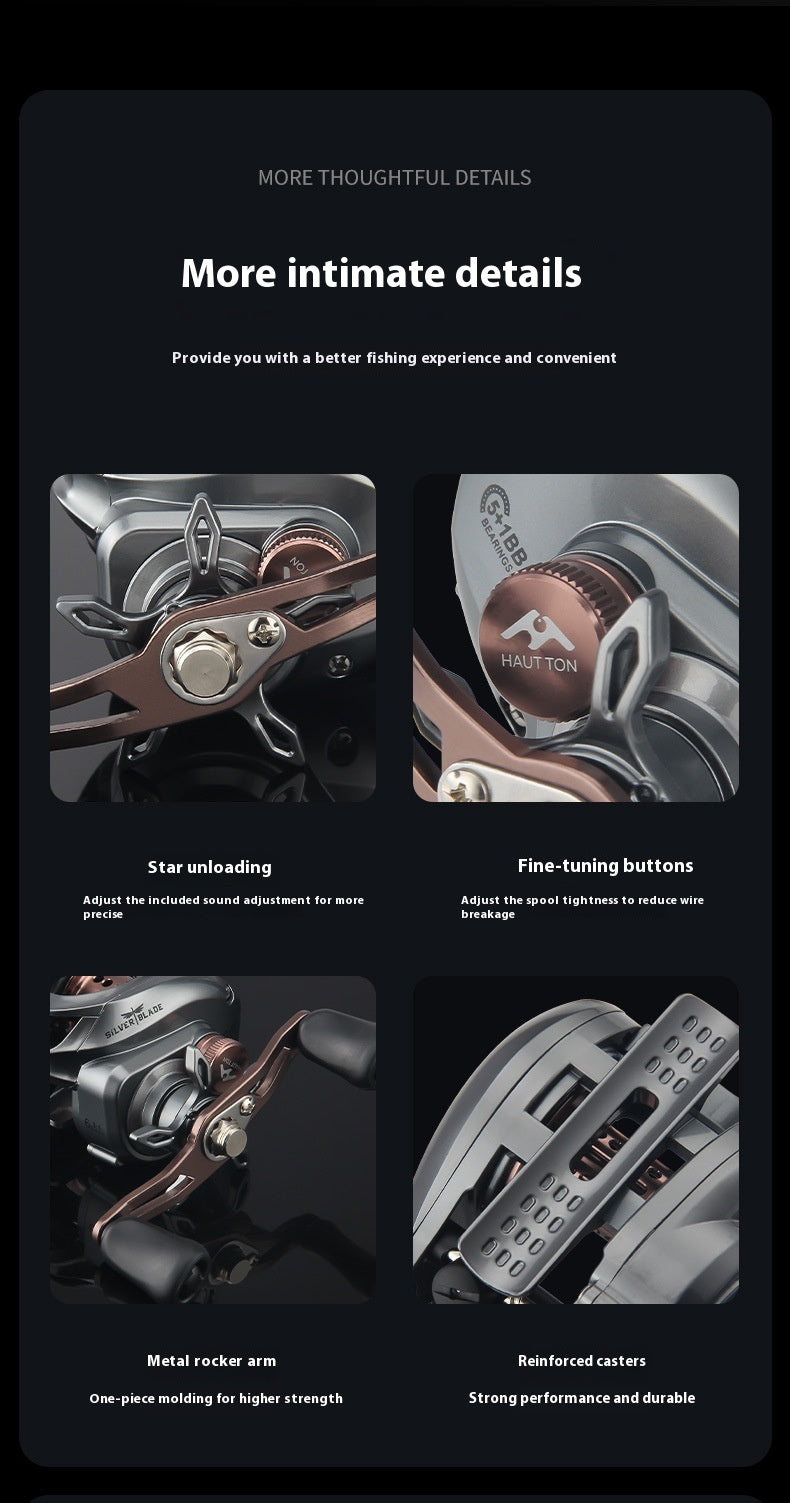 Micro Lure Baitcasting Reel Wholesale 6.3:1 Gear Ratio with Drag Alarm Long Casting Fishing Reel 5+1 Fishing Line Reel