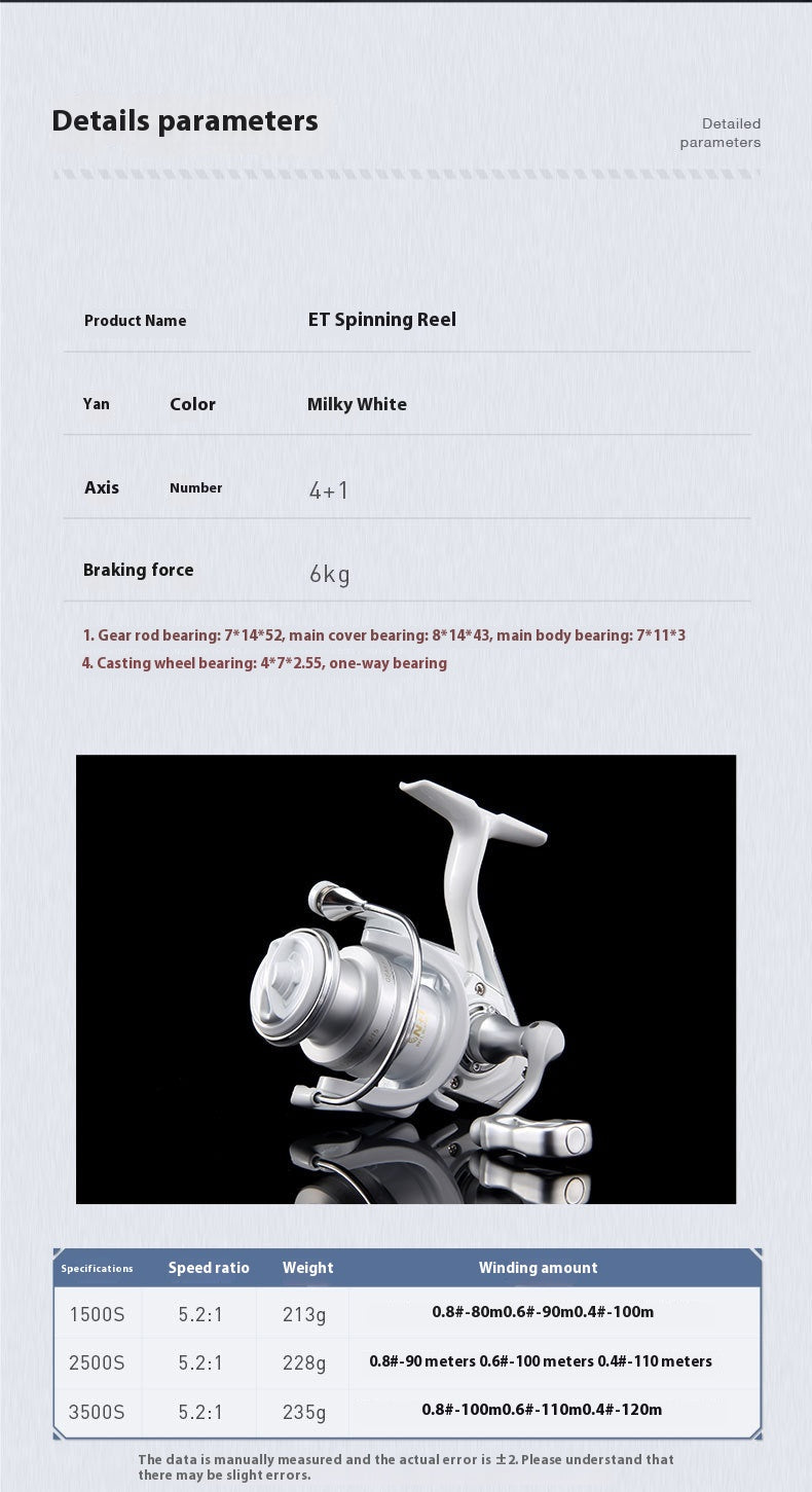 Micro Lure Spinning Reel New Small White Reel Metal Long Casting Fishing Reel Sea Rod Reel ET