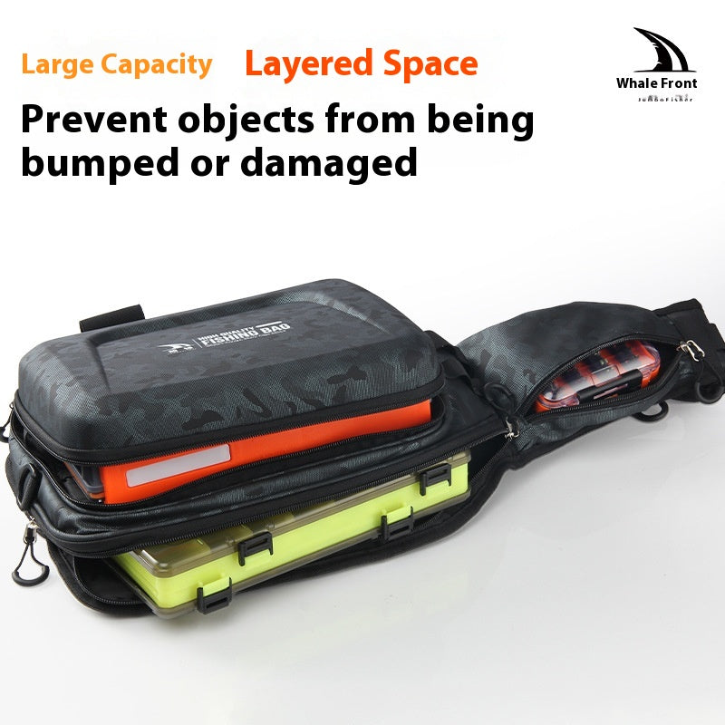 Large Capacity Fishing Bag Wholesale Multifunctional Hard Shell Crossbody Bag Waterproof Lure Bag Can Hang Rod and Fish Controller