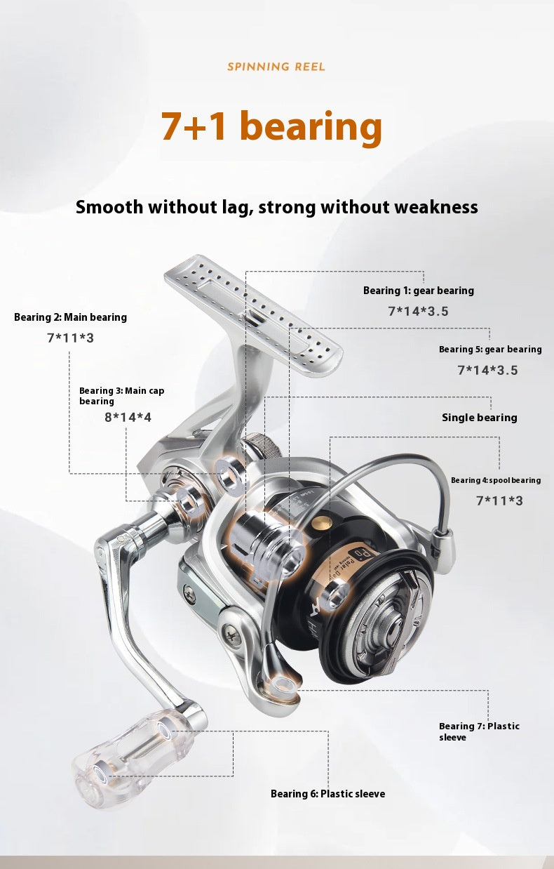 Long Casting Micro Lure Spinning Reel 5.2:1 Fishing Reel Gapless Metal Line Cup Fishing Reel