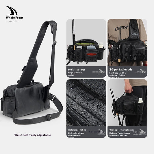 Waterproof Large Capacity Lure Bag Multi-Functional Rod Insert Backpack Outdoor Fishing Bag Single Shoulder Crossbody Bag