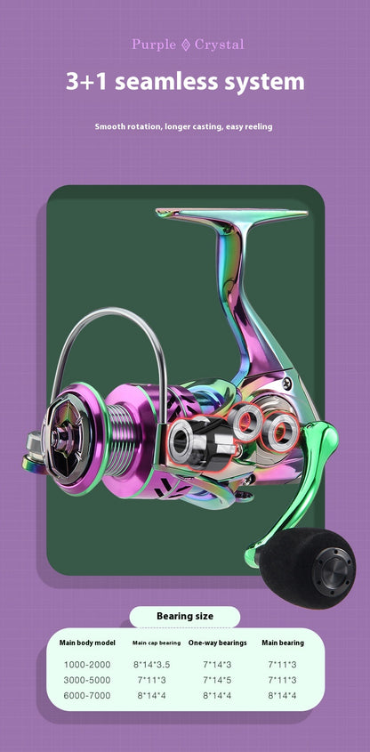 Electroplated Colorful Spinning Wheel Wholesale Gap-Free Fishing Reel 3+1 Bearing Fishing Line Reel Metal Line Cup Long Casting Reel