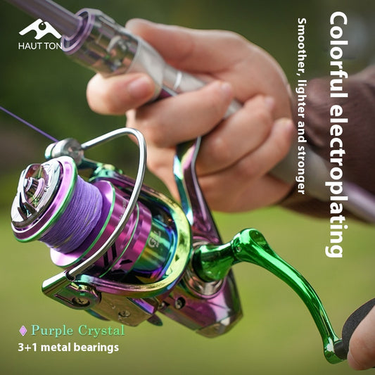 Electroplated Colorful Spinning Wheel Wholesale Gap-Free Fishing Reel 3+1 Bearing Fishing Line Reel Metal Line Cup Long Casting Reel