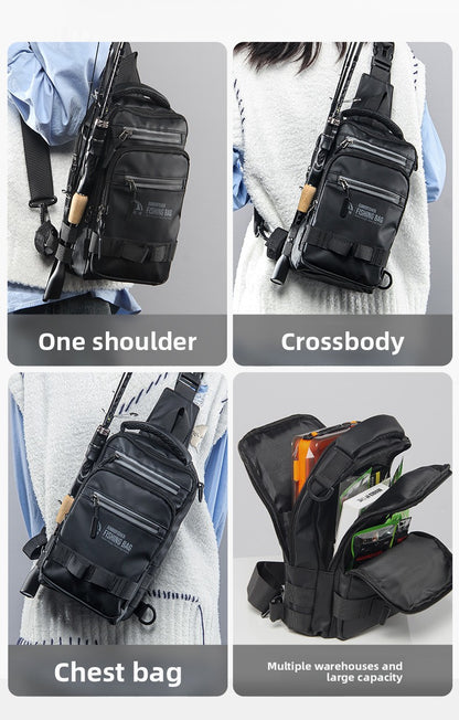 Multifunctional Waterproof Lure Backpack Single Shoulder Crossbody Lure Bag with Rod Insertion Wholesale Fishing Bag Bait Bag