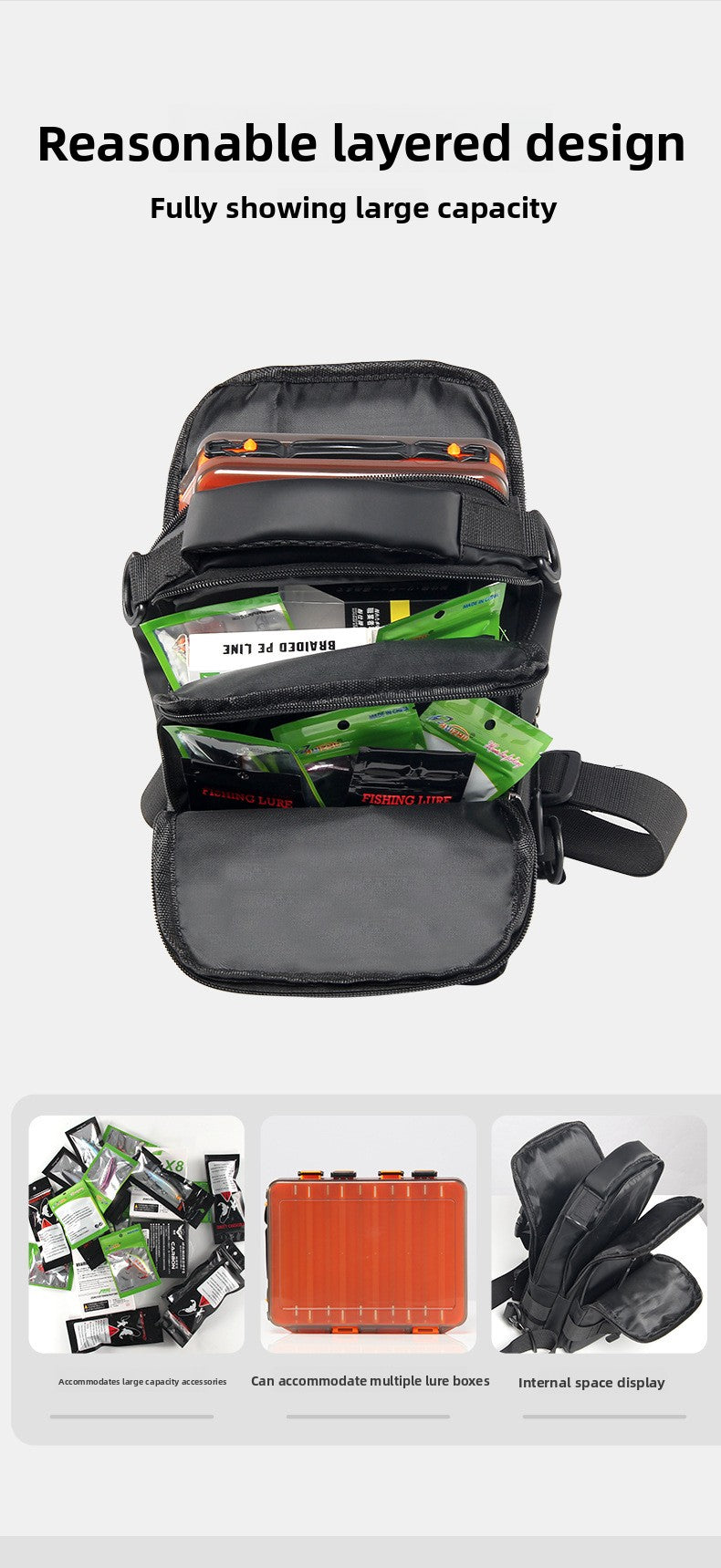 Multifunctional Waterproof Lure Backpack Single Shoulder Crossbody Lure Bag with Rod Insertion Wholesale Fishing Bag Bait Bag