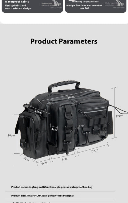 Waterproof Large Capacity Lure Bag Multi-Functional Rod Insert Backpack Outdoor Fishing Bag Single Shoulder Crossbody Bag