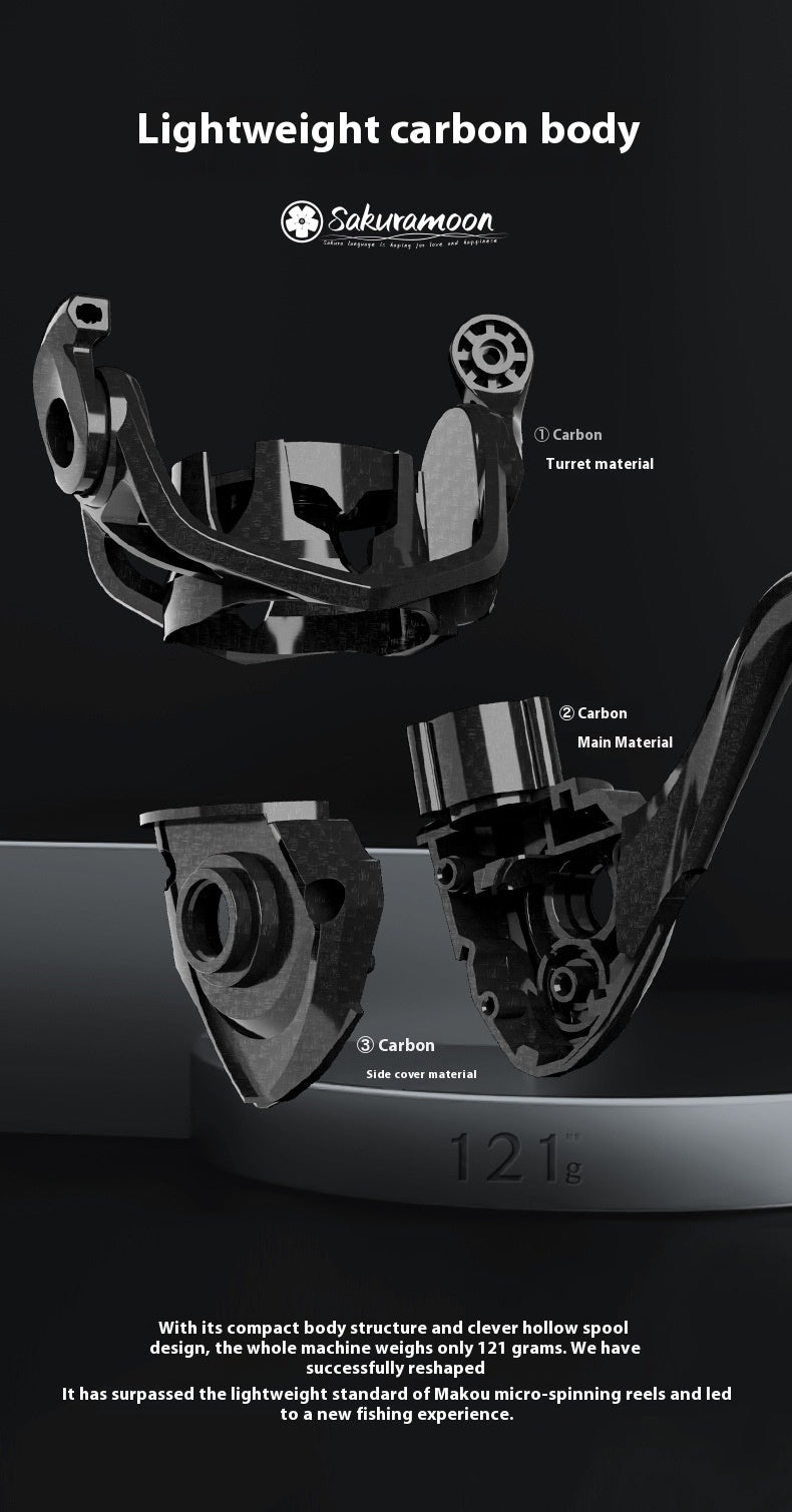 121g Carbon Micro Spinning Reel Sakura Moon Fishing Lure Reel 5.2:1 Gear Ratio Electroplated Fishing Reel