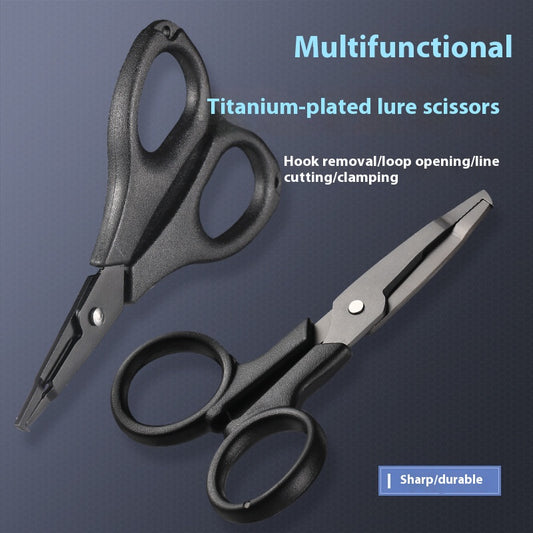 Titanium Coated Multi-Function Lure Fishing Scissors Wholesale Cutting Line PE Line Loop Opening Hook Tying Pliers with Safety Rope