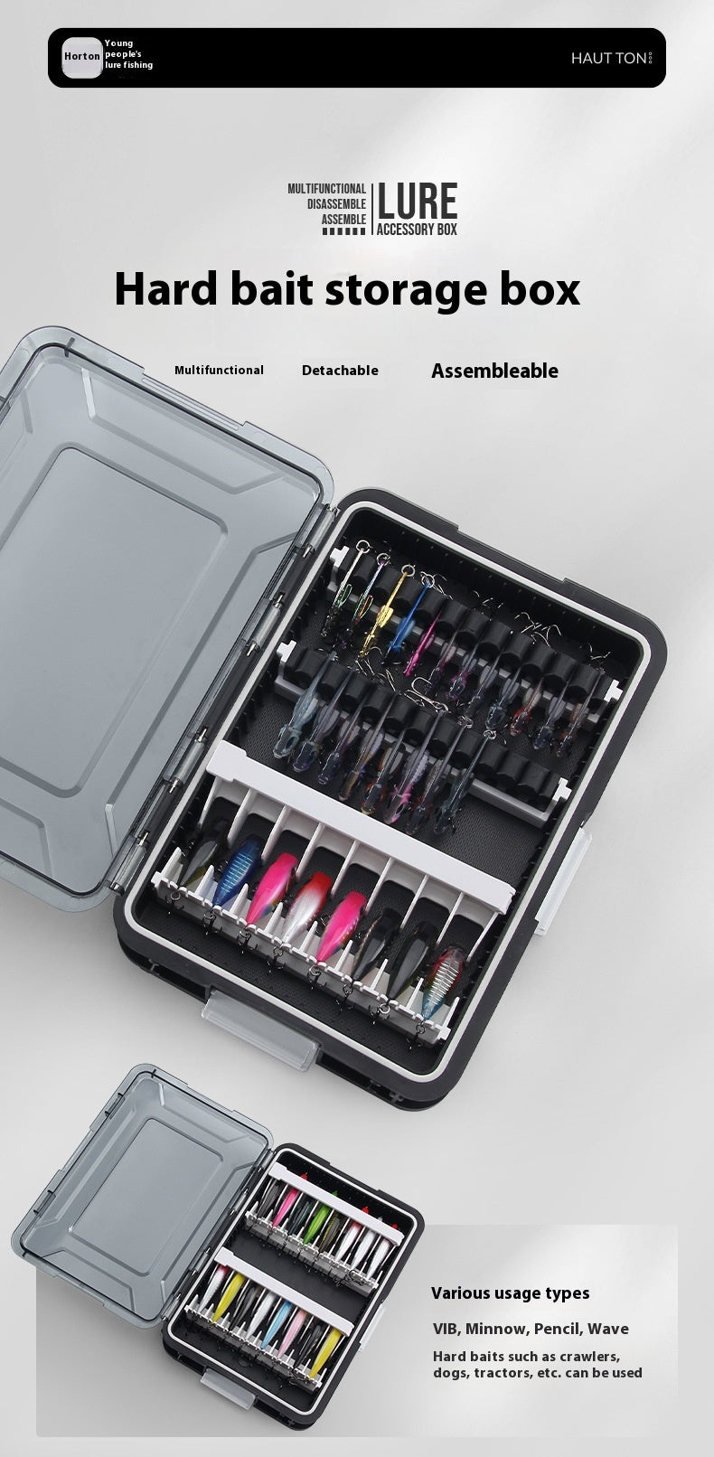 Fake Bait Box VIB Wave Crawling Zigzag Dog Pencil Lure Storage Box Multiple Combinations Lure Accessories Storage