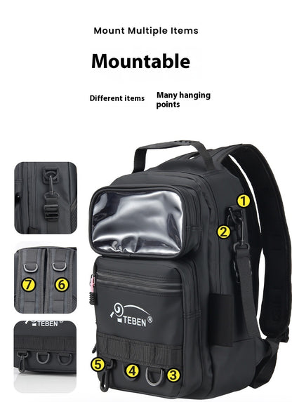 Multifunctional Lure Backpack Waterproof Outdoor Bag Rod Insert Fishing Bag Large Capacity Chest Bag Single Shoulder Bag