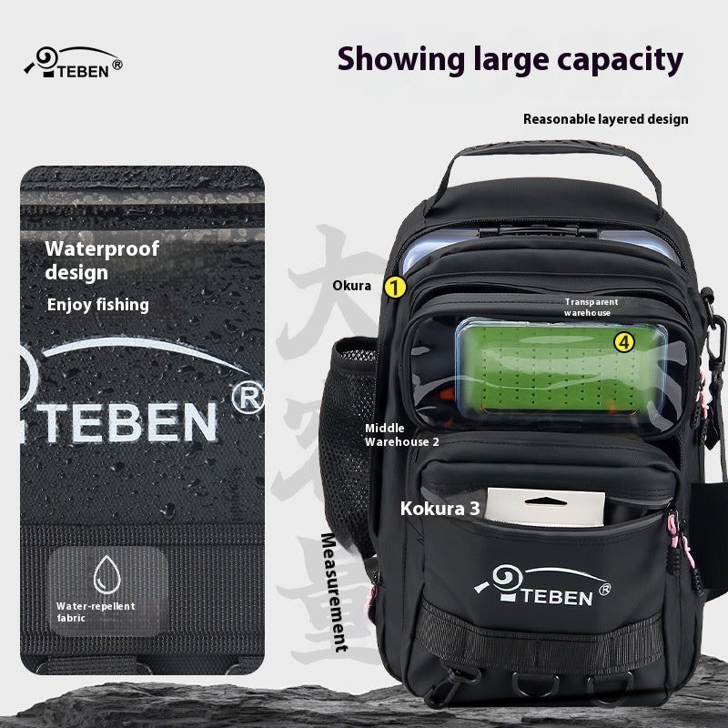 Multifunctional Lure Backpack Waterproof Outdoor Bag Rod Insert Fishing Bag Large Capacity Chest Bag Single Shoulder Bag