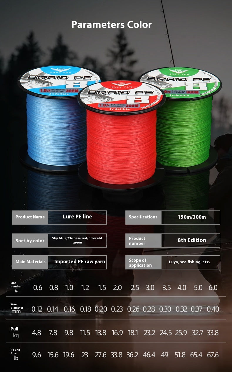 Fade-resistant 8-strand Long Casting PE Line Sub-line Fishing Line Main Line Big Fish Line Chinese Red Dali Horse Line Wholesale
