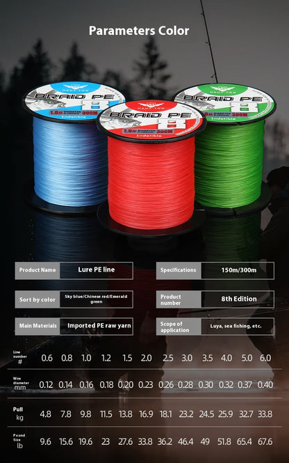 Fade-resistant 8-strand Long Casting PE Line Sub-line Fishing Line Main Line Big Fish Line Chinese Red Dali Horse Line Wholesale