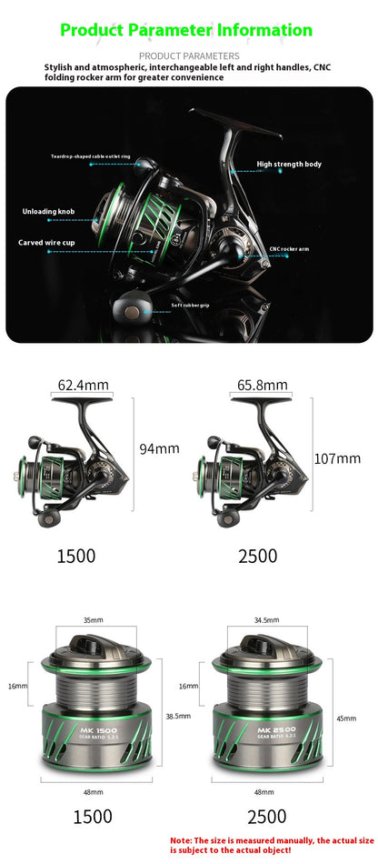 Gap-Free Micro-Object Spinning Wheel Lure Slant Mouth Shallow Line Cup Spinning Wheel Long Casting Fishing Reel Horse Mouth Fishing Reel MK