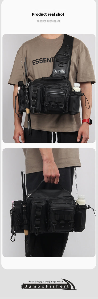 Waterproof Large Capacity Lure Bag Multi-Functional Rod Insert Backpack Outdoor Fishing Bag Single Shoulder Crossbody Bag