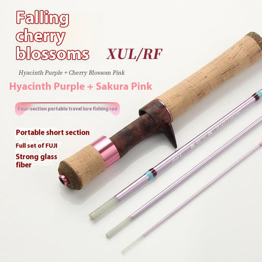 Full Fuji O-Ring 4-Section Micro Lure Rod XUL Ultra Soft Casting Rod Horse Mouth Fiberglass Rod 1.43m Falling Cherry