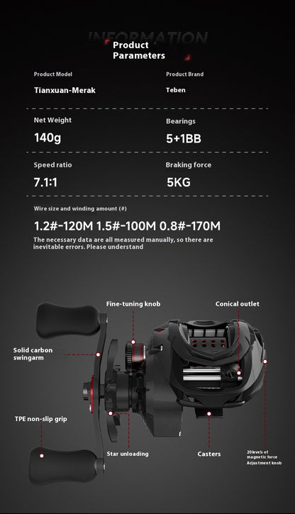 Tianxuan Lure Water Drop Reel Wholesale 5+1BB Carbon Fishing Reel Only 140g Micro Reel Horse Mouth Reel 7.1:1 Fishing Reel