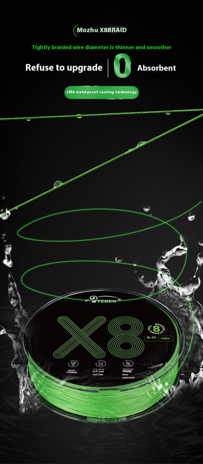 Eight Braid Green Lure PE Line Long Casting Smooth Powerful Horse Line Black Thunder Strong Line Fishing Main Line Wholesale Moxu